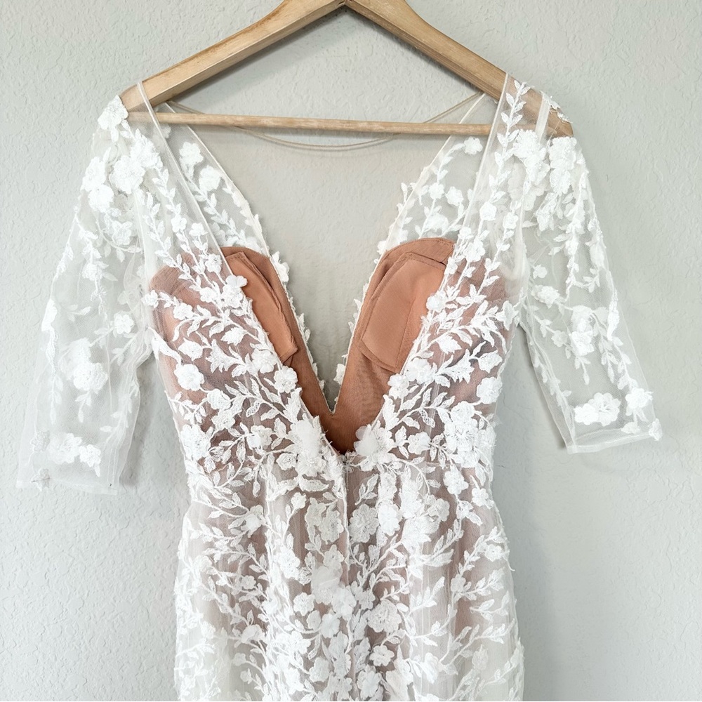 Galina Signature Embroidered Floral Illusion Bodysuit Wedding Dress - Picture 9 of 17